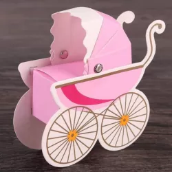 Geschenkdoosjes Kinderwagen- Cadeaudoosjes met Strikje - Babyshower - 5 Stuks - 9x8,5x4 cm - Roze