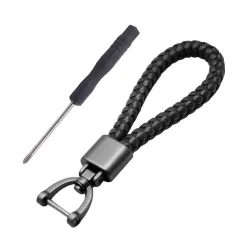 Keychain with Cord and Screwdriver - Leatherette - Black