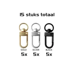 Mini Carabiners - Keychains - Black, Silver and Gold - 15 Pieces