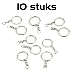 Keychain Rings with Chain - Set of 10 Pieces - Ø 22 mm