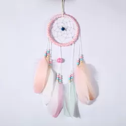 Dreamcatcher - dreamcatcher with beads and feathers - 45x12 cm - pink