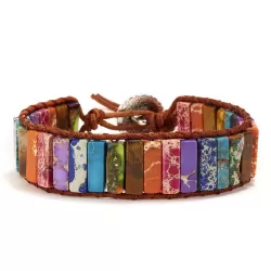 Chakra Bracelet 4 - Multicolor Natural Stone Rainbow - Imitation Leather - Narrow