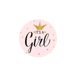 Birth Sticker It's A Girl Crown Pink Gold - Envelope - Sealing - Baby Shower - 24 Pieces – Ø 4,5 cm