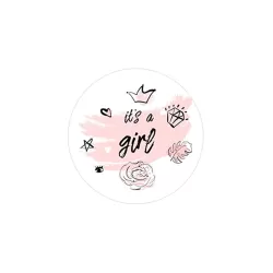 Geboorte Sticker It's A Girl Roze-wit - Envelop - Sluitsticker -  Babyshower - 24 Stuks - Ø 4,5 cm