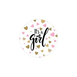 Birth Sticker It's A Girl Hearts Gold-pink - Envelope - Sealing - Baby Shower - 24 Pieces – Ø 4,5 cm