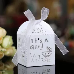 Geschenkdoosjes It's A Girl - Cadeaudoosjes met Strikje - Babyshower - 5 Stuks - 5x5x5 cm - Parelmoer Wit