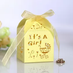 Gift Boxes It's A Girl - Gift Boxes with Bow Tie - Baby Shower - 5 Pieces - 5x5x5 cm - Yellow