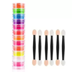 Glow In The Dark Eyeshadow Powder - Neon Effect - 12 Colors - 6 Double Brushes
