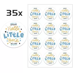 Birth Sticker Hello Little One - Envelope - Sealing - Baby Shower - 35 Pieces – Ø 3,5 cm