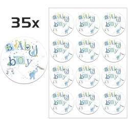 Birth Sticker Baby Boy - Envelope - Sealing - Baby Shower - 35 Pieces – Ø 3,5 cm
