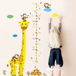 Growth Chart Baby Giraffe with 3 Monkeys - Wall Sticker - Wall Decoration - 86x135 cm