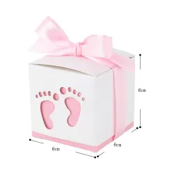 Geschenkdoosjes Voetjes - Cadeaudoosjes met Strikje - Babyshower - 5 Stuks - 5,5x5,5x5,5 cm - Roze