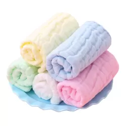 Baby Muslin Washcloths - Square 30x30 cm - Cotton - Set of 5 - Yellow, White, Green, Blue, Pink