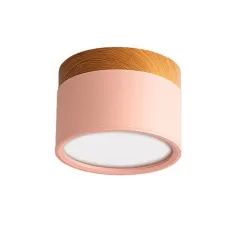 Colored Surface Mounted Led Lighting - Pink/Wood - Round 75mm - 230vac