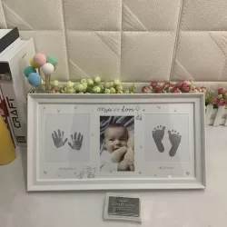 Fotolijst Voet en Hand Inktafdruk Set Baby Wit - incl. Stempelkussen - 38x20cm