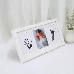 Photo Frame Foot and Hand Ink Print Set Baby White - incl. 2x Stamp Pad - 35x18cm