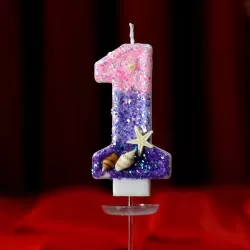 Birthday Candle 1 Purple Pink with Shells - Number Candle - Cake Decoration