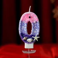 Birthday Candle 0 Purple Pink with Shells - Number Candle - Cake Decoration