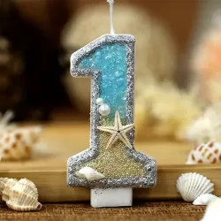 Birthday Candle 1 Blue with Starfish - Number Candle - Cake Decoration