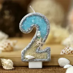 Birthday Candle 2 Blue with Starfish - Number Candle - Cake Decoration