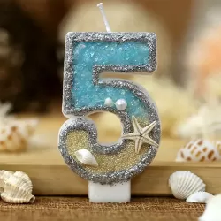Birthday Candle 5 Blue with Starfish - Number Candle - Cake Decoration