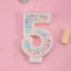 Birthday Candle 5 Balls with Pastel Colors - Number Candle - Cake Decoration
