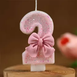 Birthday Candle 2 Pink with Bow - Number Candle - Cake Decoration