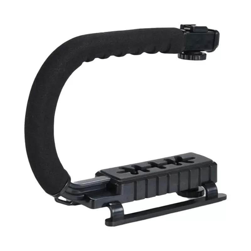 Camera Stabilisator Beugel - Camcorder DSLR - U-vormige Handvat met Cold Shoe 1/4" Inch Schroef Adapter- Zwart