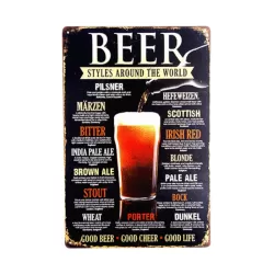 Vintage Metal Wall Plate Beer Styles - Wall Decoration - 20x30 cm