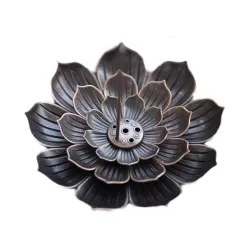 Retro Incense Holder Lotus Leaves - 6 Holes - Stick / Cone - Buddhism - 10 cm