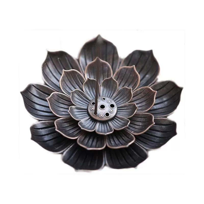 Retro Wierook Houder Lotus Bladeren - 6 Gaten - Stok / Kegel - Boeddhisme - 10 cm