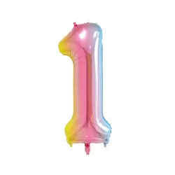 Regenboog Cijfer Ballon 1 - Feestversiering - Decoratie - Helium Ballon - 40 cm