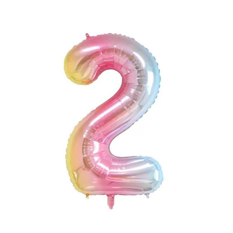Regenboog Cijfer Ballon 2 - Feestversiering - Decoratie - Helium Ballon - 40 cm