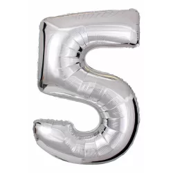 Zilver Cijfer Ballon 5 - Feestversiering - Decoratie - Helium Ballon - 40 cm