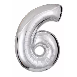 Zilver Cijfer Ballon 6 - Feestversiering - Decoratie - Helium Ballon - 40 cm