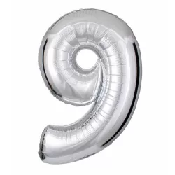 Zilver Cijfer Ballon 9 - Feestversiering - Decoratie - Helium Ballon - 40 cm