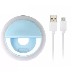 Selfie Ring Light met Clip Blauw - Led Licht - met 3 Lichtstanden en Accu