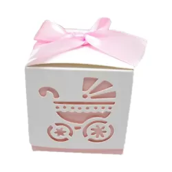 Geschenkdoosjes Kinderwagen - Cadeaudoosjes met Strikje - Babyshower - 5 Stuks - 5,5x5,5x5,5 cm - Roze