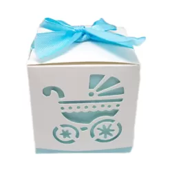 Geschenkdoosjes Kinderwagen - Cadeaudoosjes met Strikje - Babyshower - 5 Stuks - 5,5x5,5x5,5 cm - Blauw