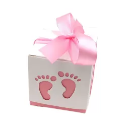 Geschenkdoosjes Voetjes - Cadeaudoosjes met Strikje - Babyshower - 5 Stuks - 5,5x5,5x5,5 cm - Roze