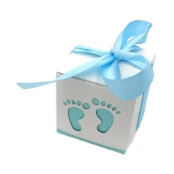 Geschenkdoosjes Voetjes - Cadeaudoosjes met Strikje - Babyshower - 5 Stuks - 5,5x5,5x5,5 cm - Blauw