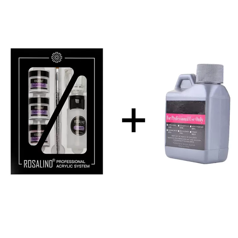 Acryl Nagels Starterspakket - Arcryl Poeder - met Extra 120 ml Acryl Vloeistof - 3 Kleuren Wit, Roze en Transparant