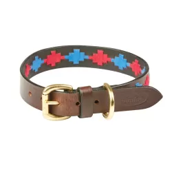Weatherbeeta Dog Collar Polo Leather - Beaufort-brown-pink-blue - Size L