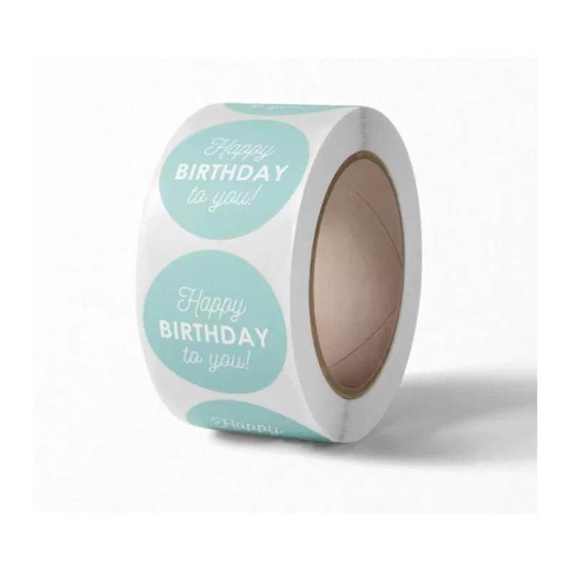 Stickerrol Happy Birthday - Sluitstickers - Ø 2,5 cm - 500 Stuks - Mintgroen-wit