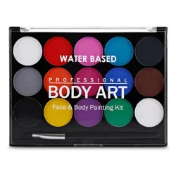 Face & Body Paint Set - Waterbasis - 15 Kleuren - 1 Kwast