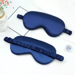 Luxury silk sleeping mask - travel mask - including cover - dark blue