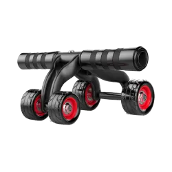 4-wheel Buikspier Roller incl. Kniemat - Buikspiertrainer - Trainingswiel - Ab Wheel - Zwart/rood